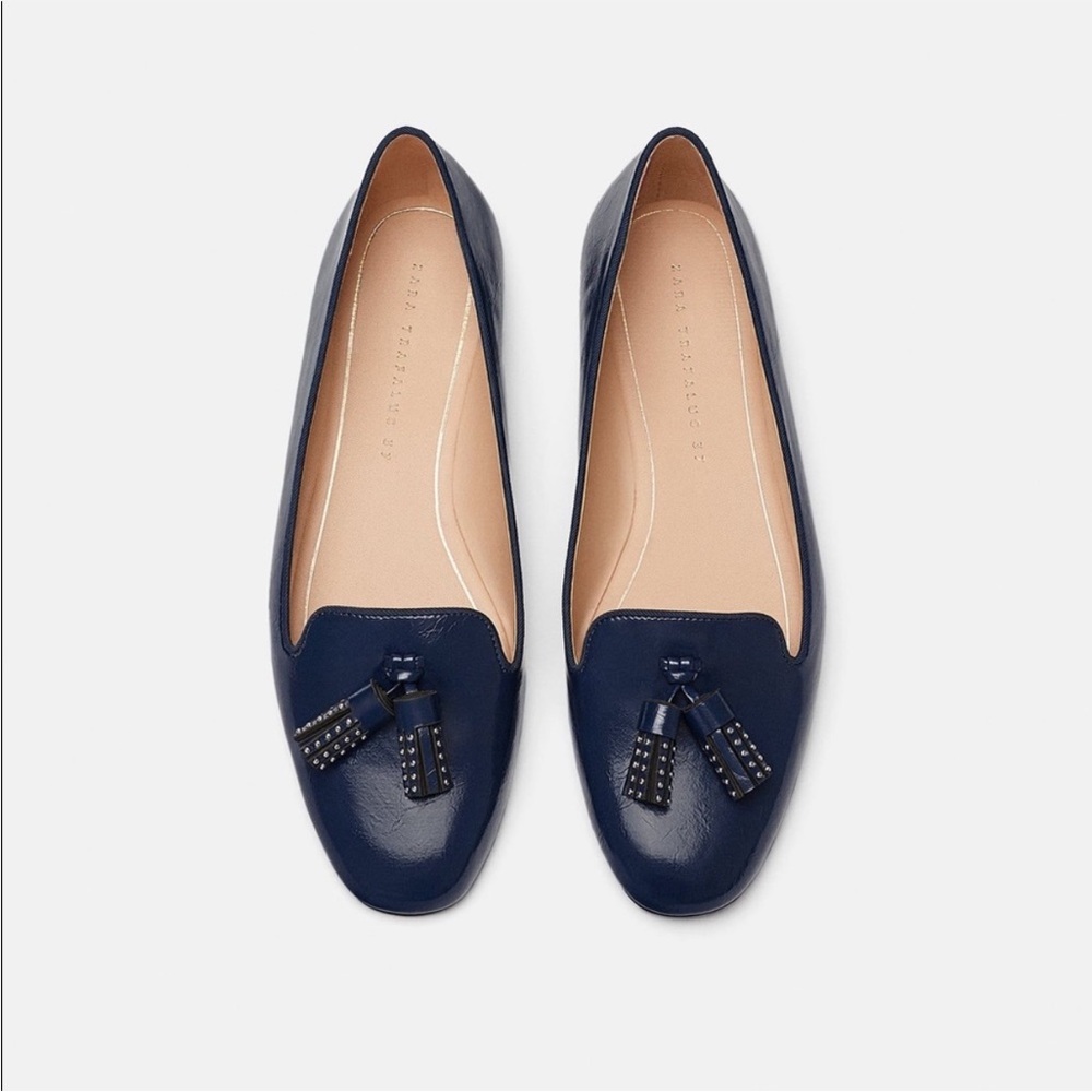 ZARA Trafaluc‎ navy blue tasseled ballet flats Women’s Size 37- U.S 6.5-7